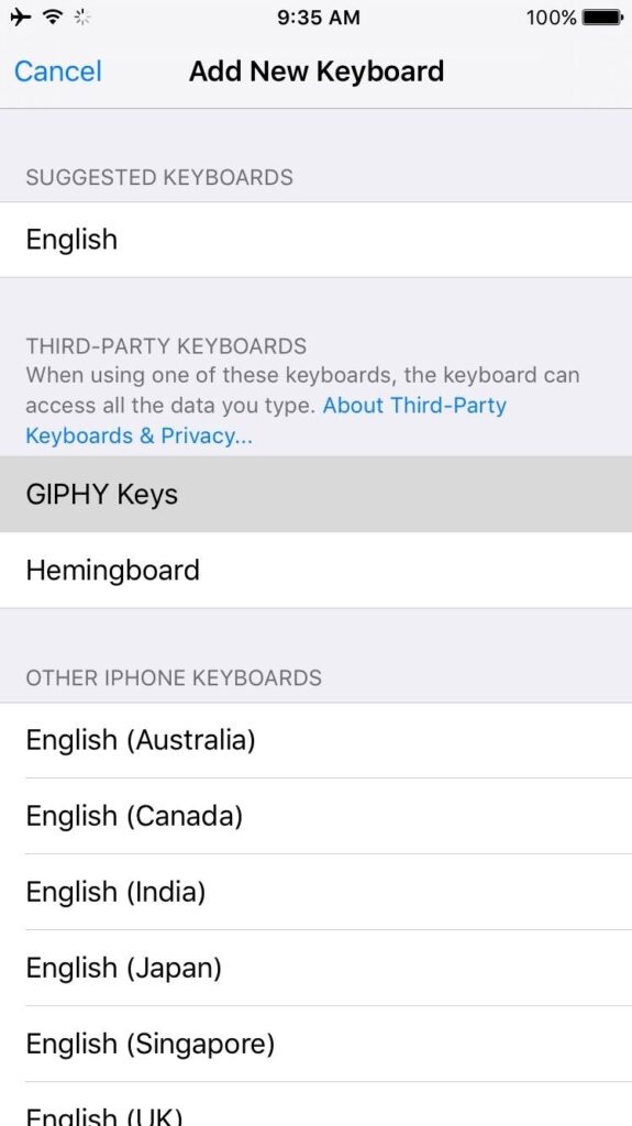 choose GIPHY keyboard
